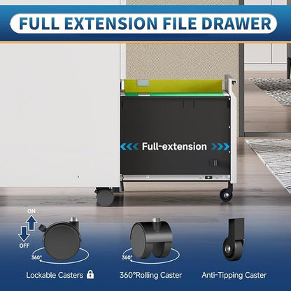 File Cabinet 2 Drawers on Wheels Under Desk, Locking Filing Cabinets - Image 6