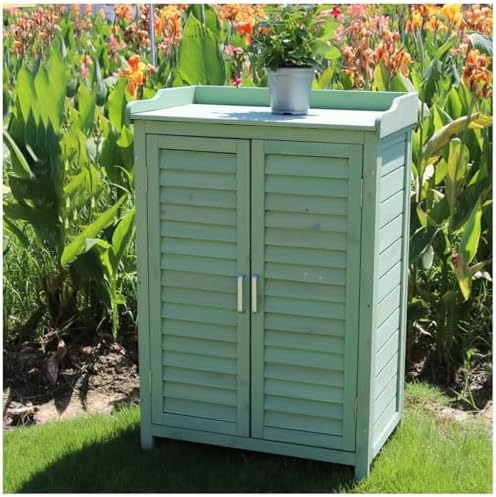 Green Fir Wood Potting Bench, Galvanized Steel Top by Unknown