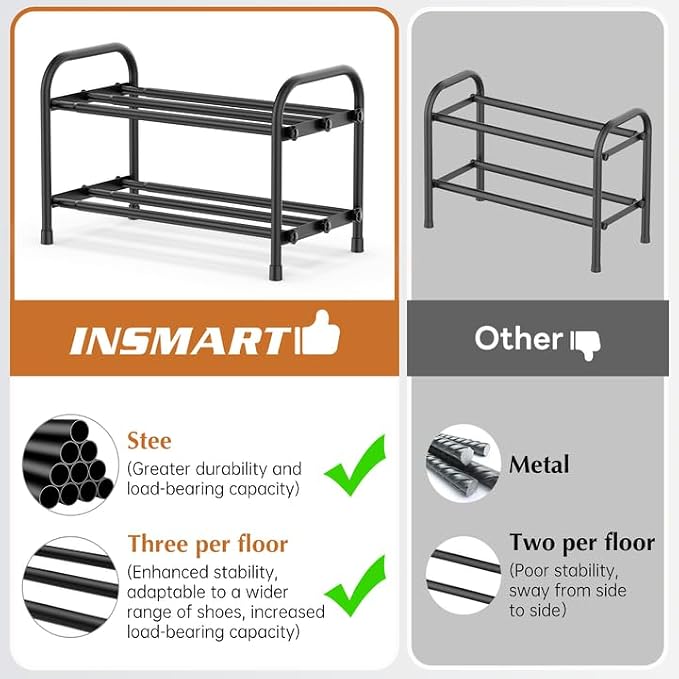INSMART 2-Tier Expandable Shoe Rack:Stackable and Adjustable Shoes Organizer - Image 4