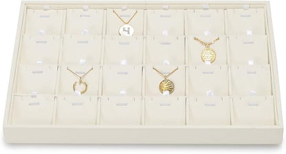 Beige Jewelry Necklace Display Tray 24 Grids Pendant Earrings Necklace by Woodten