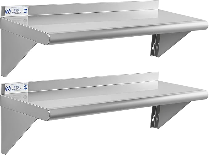 Hally Stainless Steel Shelf Wall Mounted Metal Shelf Wall Shelf 10 x 30 NSF by HallySinksTablesH
