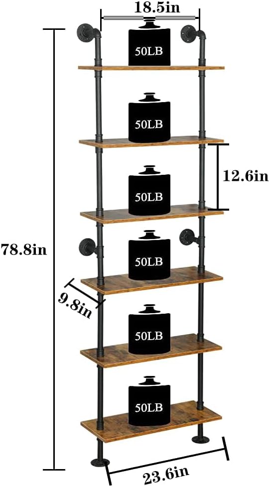 ZIOTHUM 6-Tier Industrial Pipe Shelves Shelf Shelving Rustic Wood Metal Wrought - Image 3