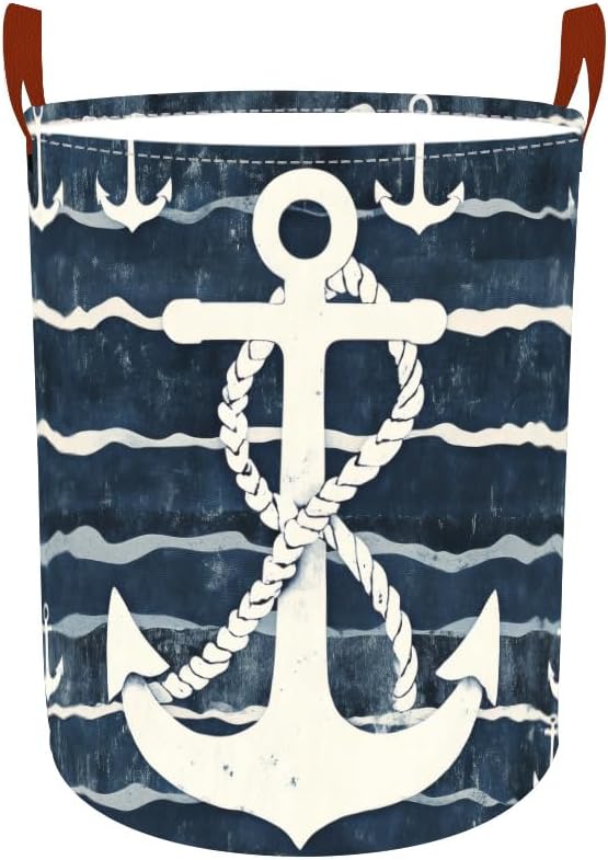 Laundry Baskets 15.7x19.7 Inch Large Nautical Anchor Design Collapsible Laundry by Wdesyadms