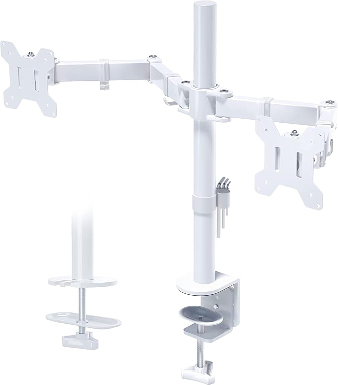 BONTEC Dual Monitor Desk Mount, Full Motion Adjustable White Monitor Stand by BONTEC