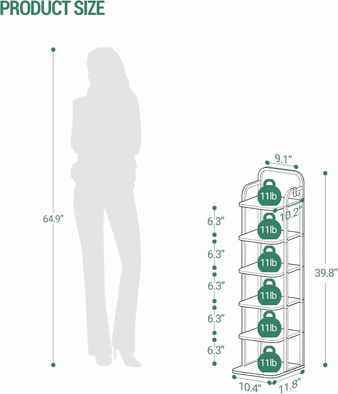 Hzuaneri 6 Tiers Vertical Shoe Rack, Narrow Shoe Tower, Tall Shoes Shelf - Image 2