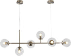 KCO Lighting 6 Light Bubble Glass Pendant Light Mid Century Modern Globe Sputnik Chandelier Linear Chandelier Lighting Brushed Nickel Hanging Light Fixture for Kitchen Island Dining Room