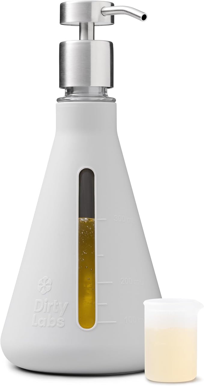 Dirty Labs | Reusable Erlenmeyer Glass Dispenser and Pump | Liquid Laundry by DirtyLabs