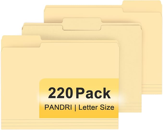 File Folder, PANDRI 220 Pack File Folder, 1/3 Cut Tab, Letter Size, Filing by PANDRI