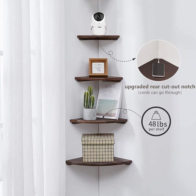 Corner Shelf, 12inch Walnut Solid Wood Floating Corner Shelves Wall Mount Round - Image 4