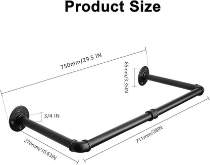 Industrial Iron Pipe Clothes Hanging Bar DIY Wall-Mounted Garment Rack Heavy - Image 3