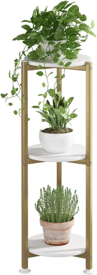 Plant Stand Indoor Outdoor 2 Tier Tall Metal Corner Storage Tiered Plant Shelf by YIZAIJIA
