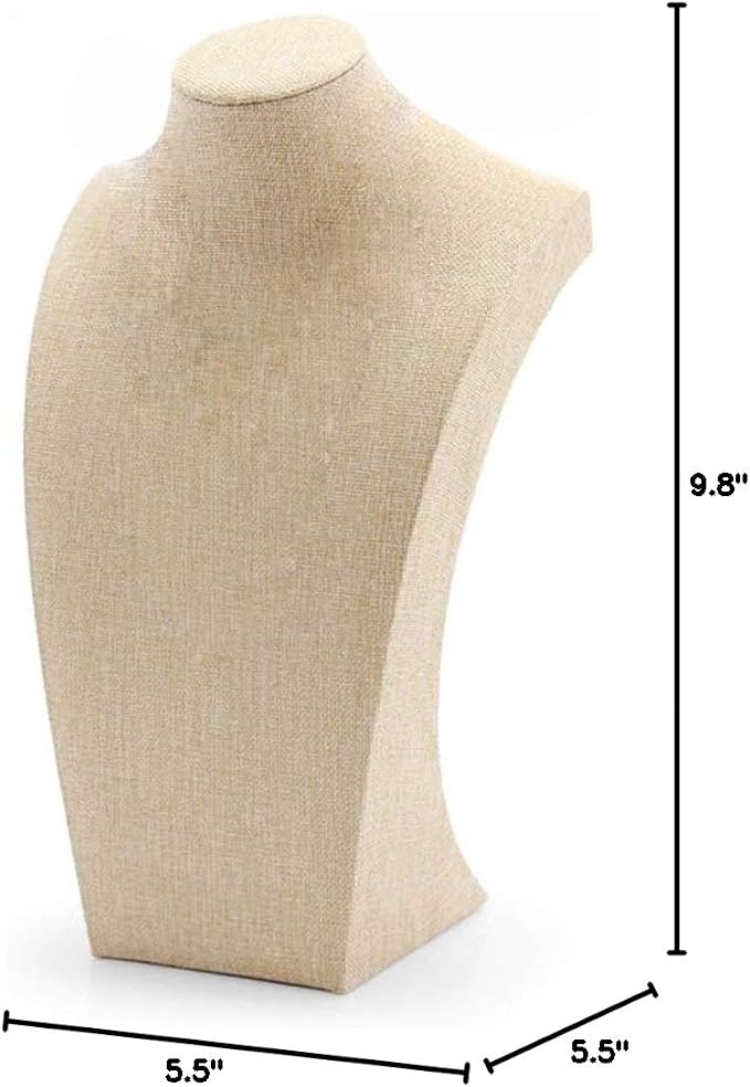 Necklace Display Bust, 9.8" high Beige Linen Jewelry Holder - Image 10