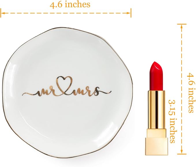 Mr.& Mrs Wedding Ring Dish-Jewelry Dish Tray-Ceramic White - Image 3