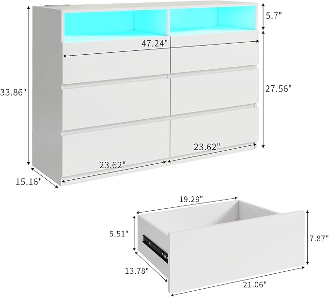 Vipbear White Dresser 6 Drawer for Bedroom - Image 2