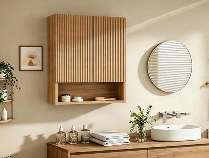 Brown Oak Bathroom Wall Cabinet - Image 5