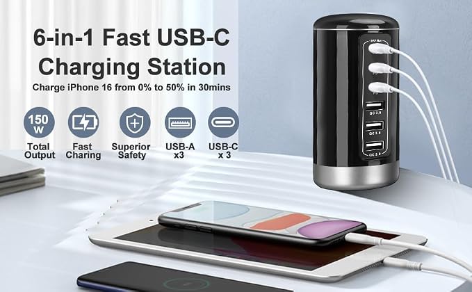 EGK USB Tower Fast Charging Station 6-Port 150W - Image 7