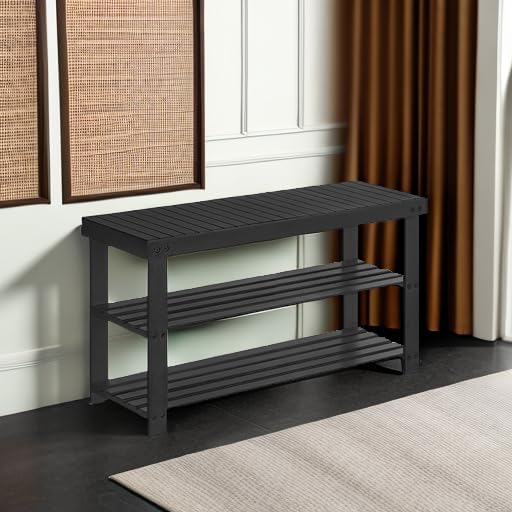 SONGMICS Shoe Rack Bench, 3-Tier Bamboo Shoe Storage Organizer, Entryway Bench - Image 6