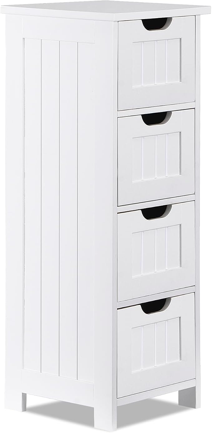 Bathroom Floor Storage Cabinet, Freestanding Wooden Side Organizer w/4 Drawers - Image 8
