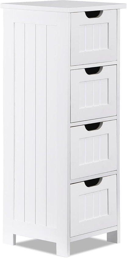 Bathroom Floor Storage Cabinet, Freestanding Wooden Side Organizer w/4 Drawers - Image 8