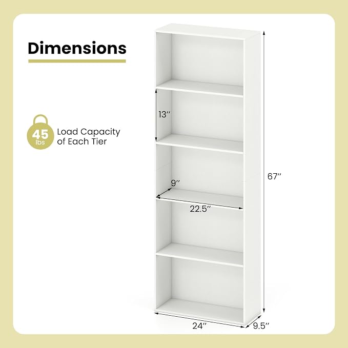Giantex 5-Tier Bookshelf, Freestanding Bookcase - Image 3