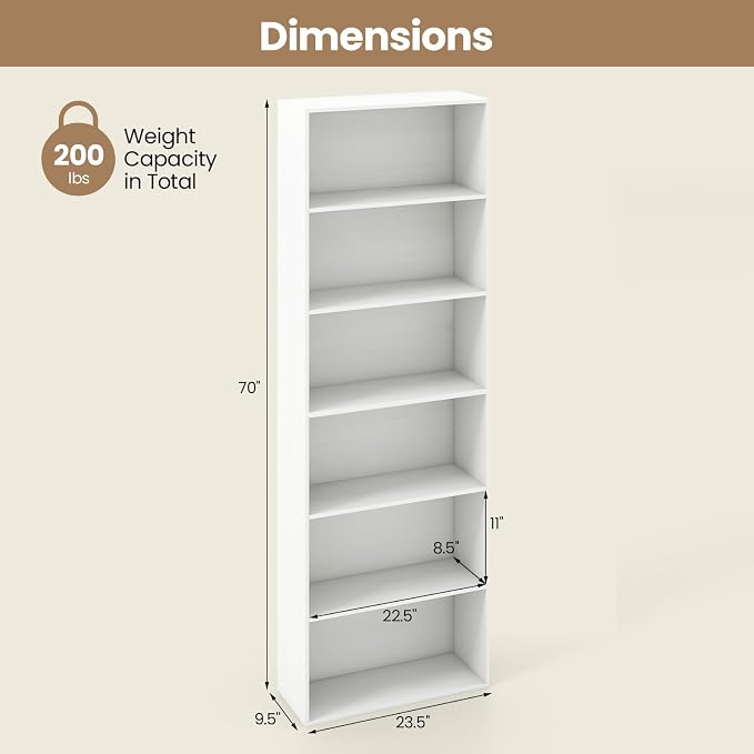 Giantex 6-Tier Bookcase, Freestanding Storage Organizer w/Open Shelves - Image 3