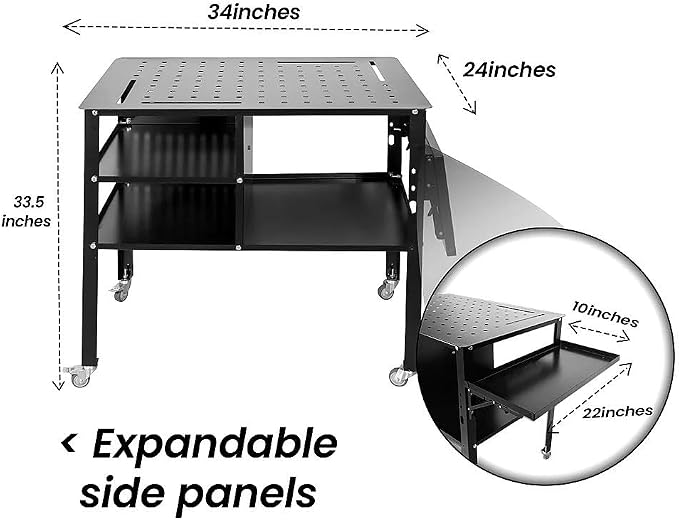 Portable Welding Table with Foldable Side Panels, Mobile Workbench Cart with - Image 2