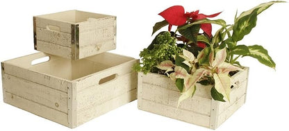 wald imports - Set of 3 Distressed White-Washed Wooden Crates - Image 2