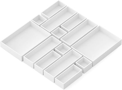 SpaceAid 14-Piece Bamboo Drawer Organizer Storage Boxes Set, Wood Tray Junk by SpaceAid