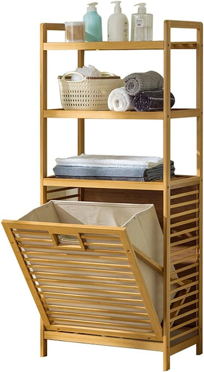 Bamboo Laundry Hamper with 3 Tier Shelves & Tilt Out Basket, Laundry Baskets by Baveke