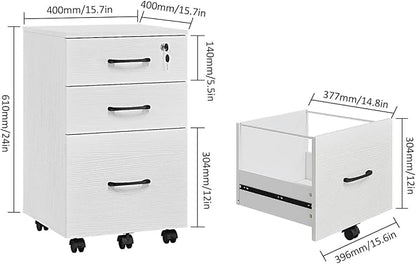 Panana 3 Drawer Wood Mobile File Cabinet, Under Desk Storage Drawers Small File - Image 3