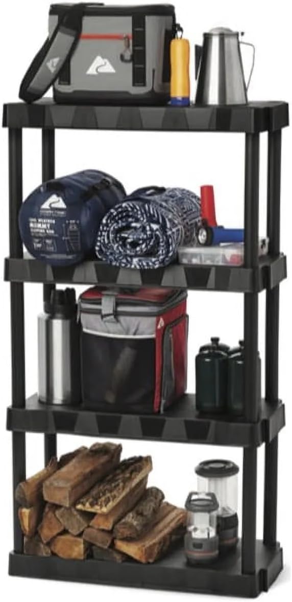Black Plastic 4-Tier Shelving Unit, 280 lb Capacity, 56.2x30x13.8 Inches - Image 4
