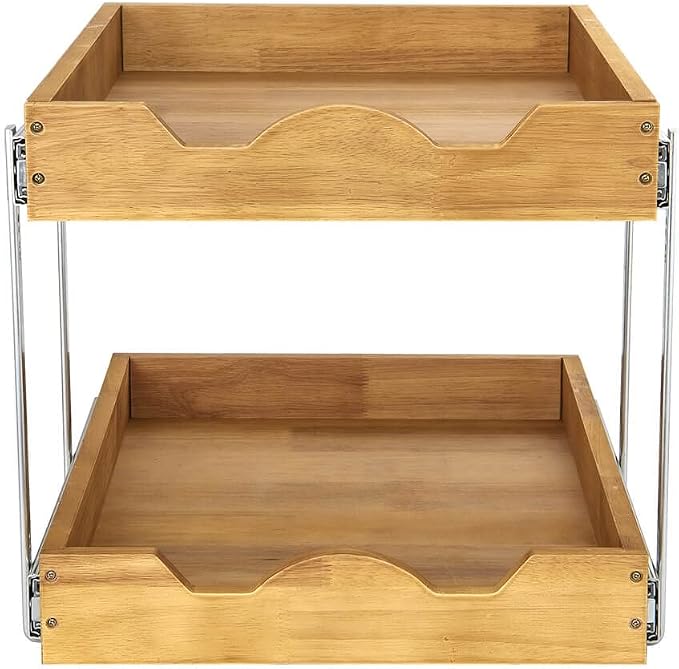 DINDON 2 Tier Pull Out Cabinet Organizer Double Tier Slide Out Wood Drawer - Image 9