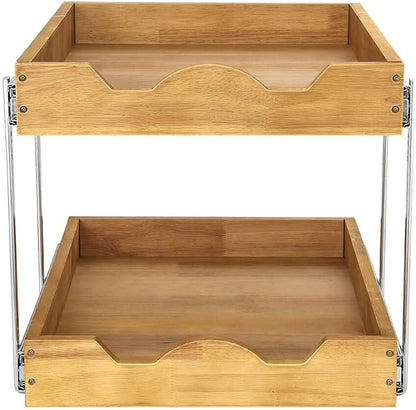 DINDON 2 Tier Wood Pull Out Cabinet Organizer Slide Out Wood Drawer, Two Tier - Image 7