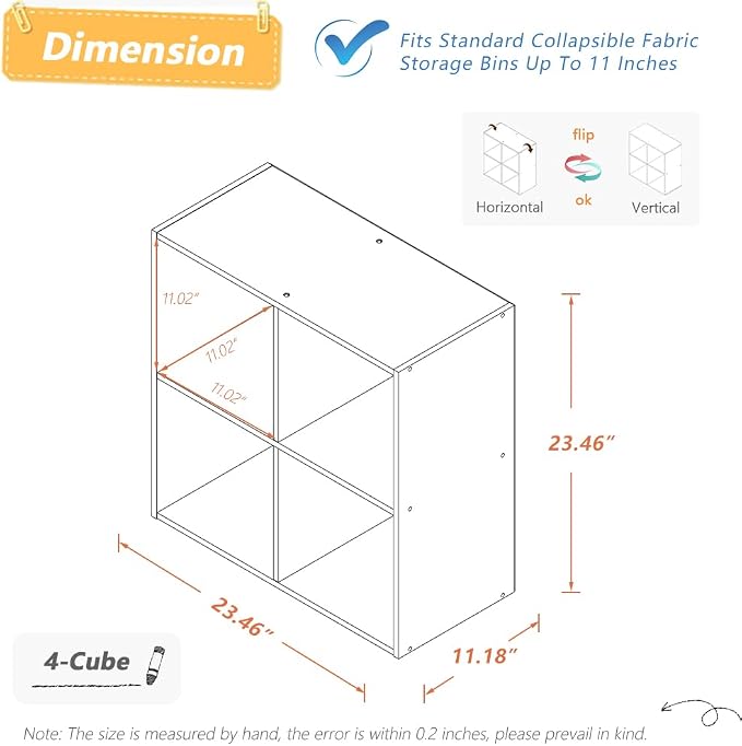NELYE 4 Cube Organizer Bookcase White Open Shelf | Suitable - Image 2