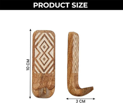 IndianShelf 3 Boho Wood Adhesive Wall Hooks Peel Stick - Image 7