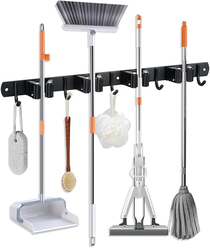 Broom Hanger and Mop Holder, Heavy Duty Garden Tool Organizer Rack Rake and by JAMEND+CLXP