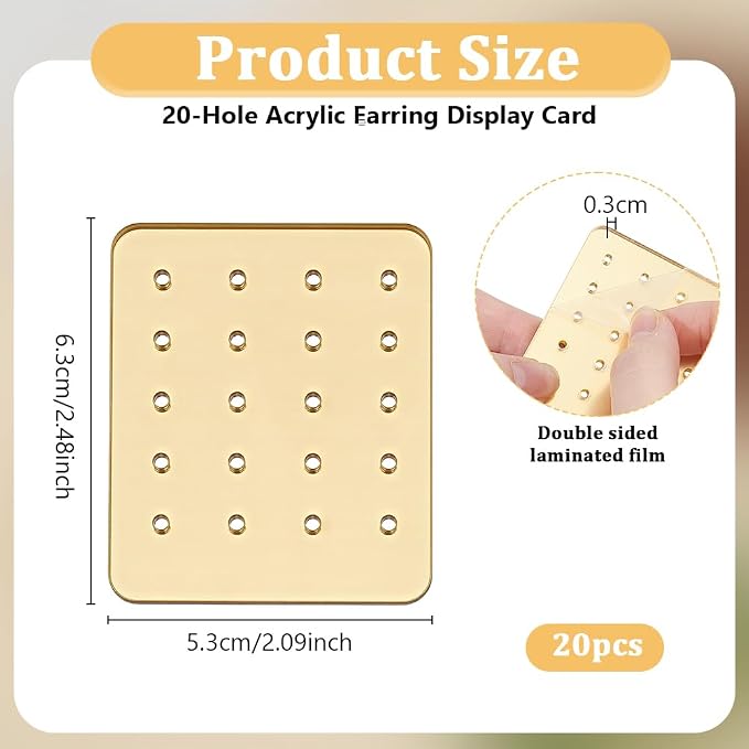 OLYCRAFT 20Pcs Acrylic Earring Display Cards 20 Holes Golden Earring Organizer - Image 2