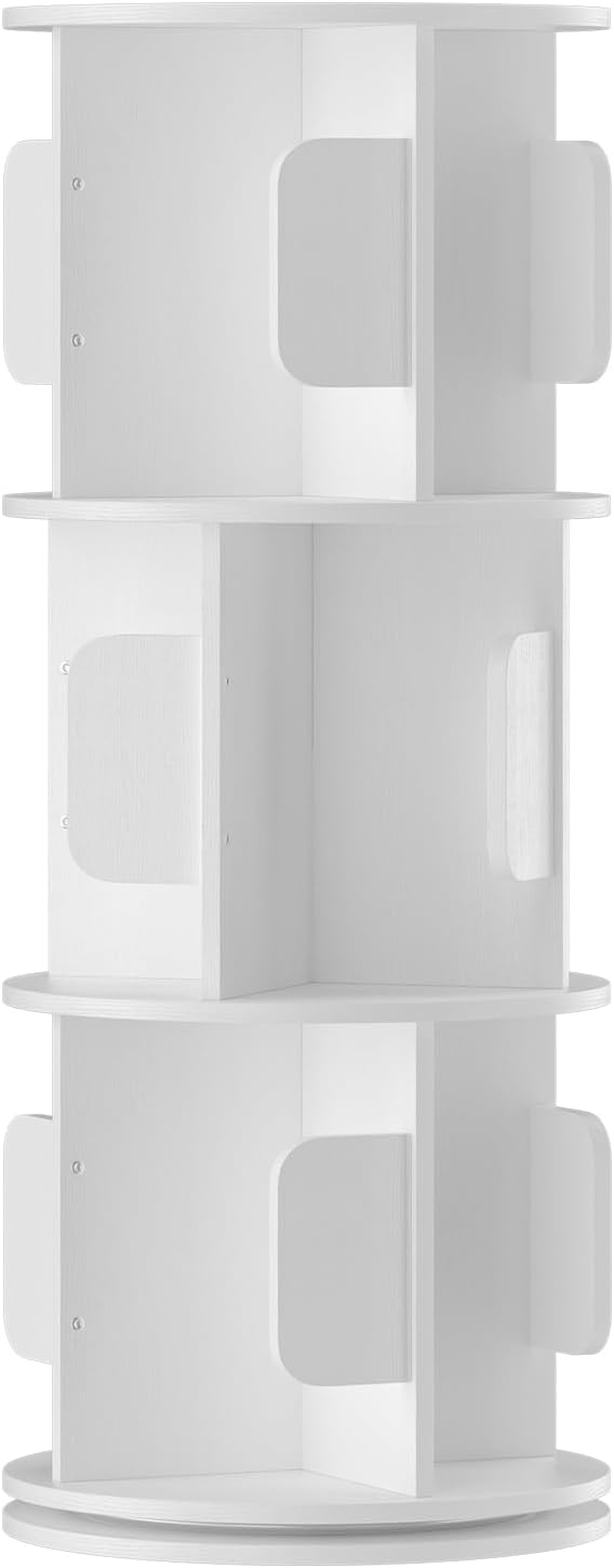 3-Tier 360° Rotating Bookshelf, Round Floor Standing Bookcase - Image 8