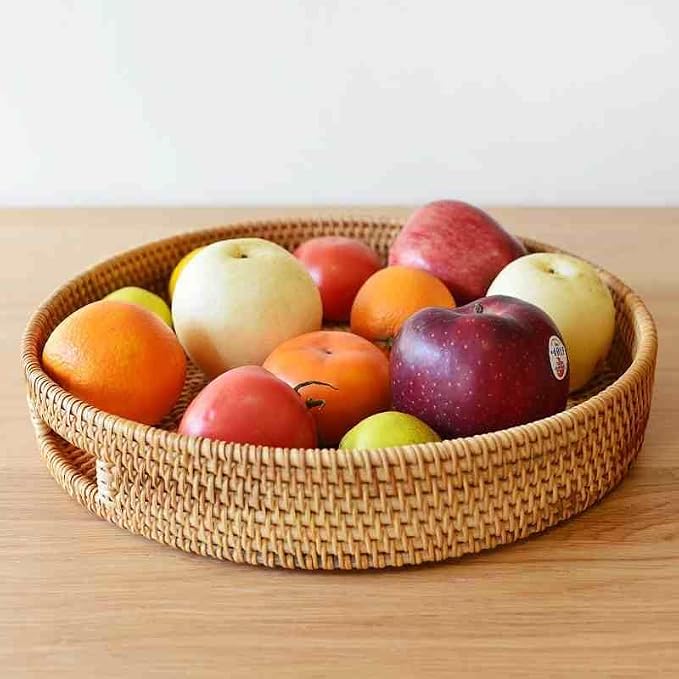 Coffee Table Tray Round Rattan Ottoman Tray Woven Serving Trays - Image 6