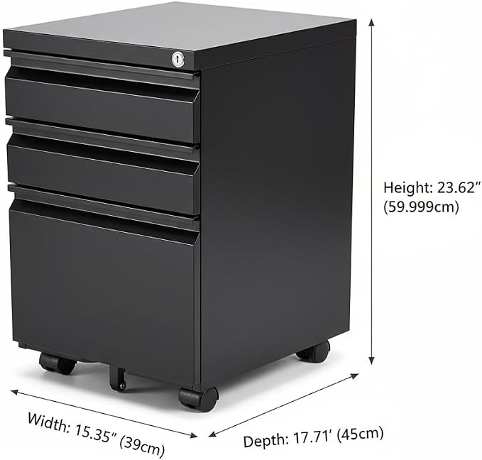 Black Metal 3-Drawer Mobile File Cabinet - Image 2