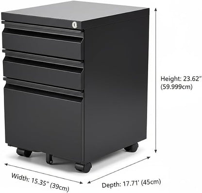 Black Metal 3-Drawer Mobile File Cabinet - Image 2