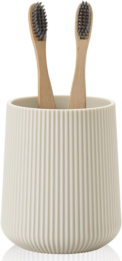 YAUKPH Beige Striped Toothbrush Holder by KellyHome