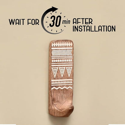 Indian Shelf 6 Wooden Adhesive Wall Hooks - Image 2