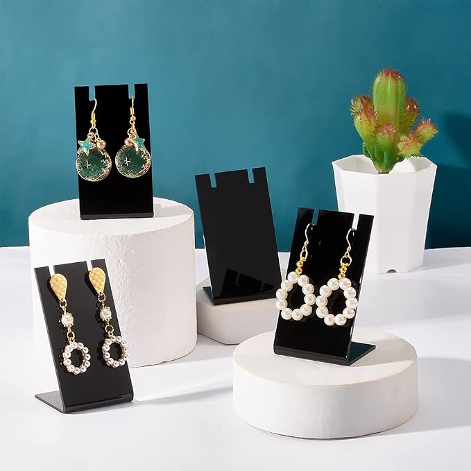 PH PandaHall 10pcs Acrylic Earring Holder Black Earring Display Stands L-shape - Image 4
