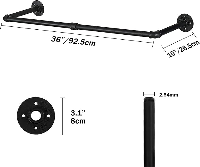 Oroonoko 36inch Industrial Pipe Clothes Rack Wall Mount - Image 2