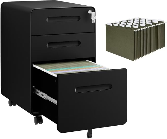3 Drawer File Cabinet with Lock and 4 Keys, Mobile Metal Filing Cabinet by LVSTEEL