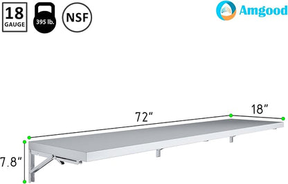 AmGood Stainless Steel Folding Wall Shelf 18 in. x 72 in. | NSF | Concession - Image 3