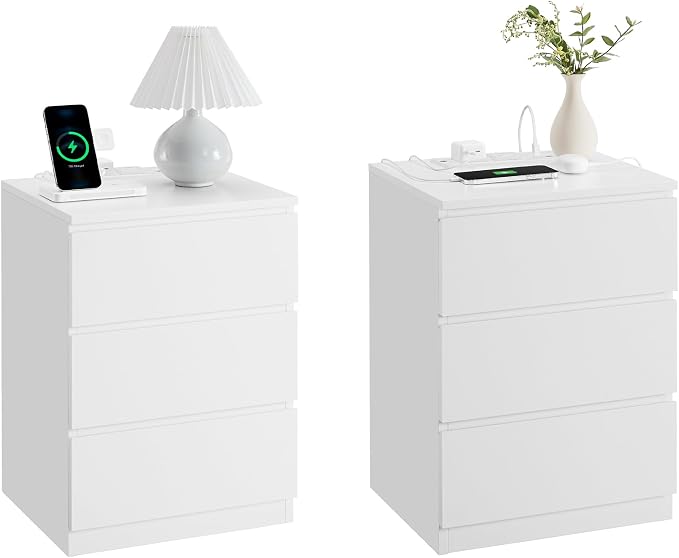 VASAGLE Nightstands with Charging Station, AC Outlets and USB Ports, Bedside by Unknown