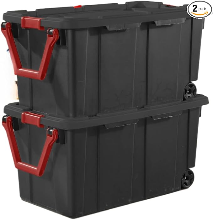 Modern Plastic & Metal 40 Gallon Lidded Home Storage Bins, Stackable Industrial by Unknown