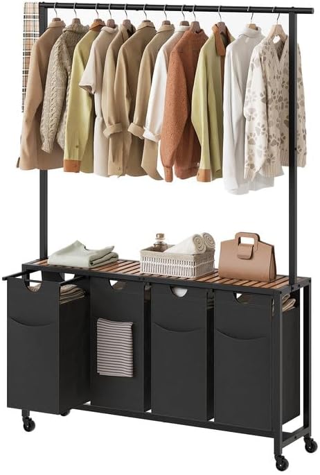 YATINEY Laundry Sorter 4 Section, Rolling Laundry Hamper by Yatiney